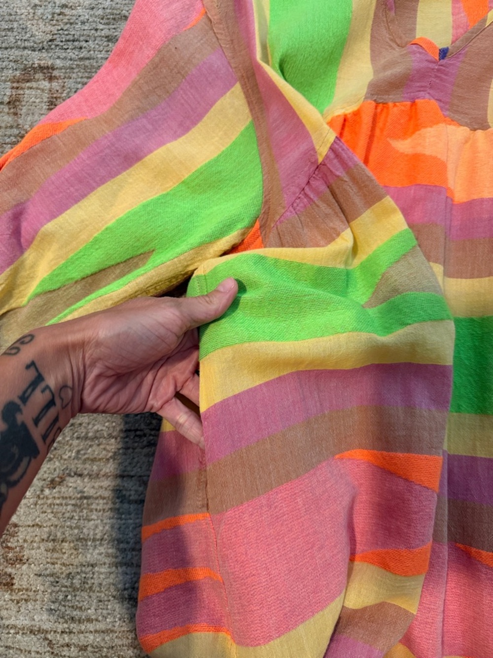 Devotion TWINS Neon Stripe Mini Dress in Green, Orange, Purple, Pink, Yellow - Picture 3 of 3
